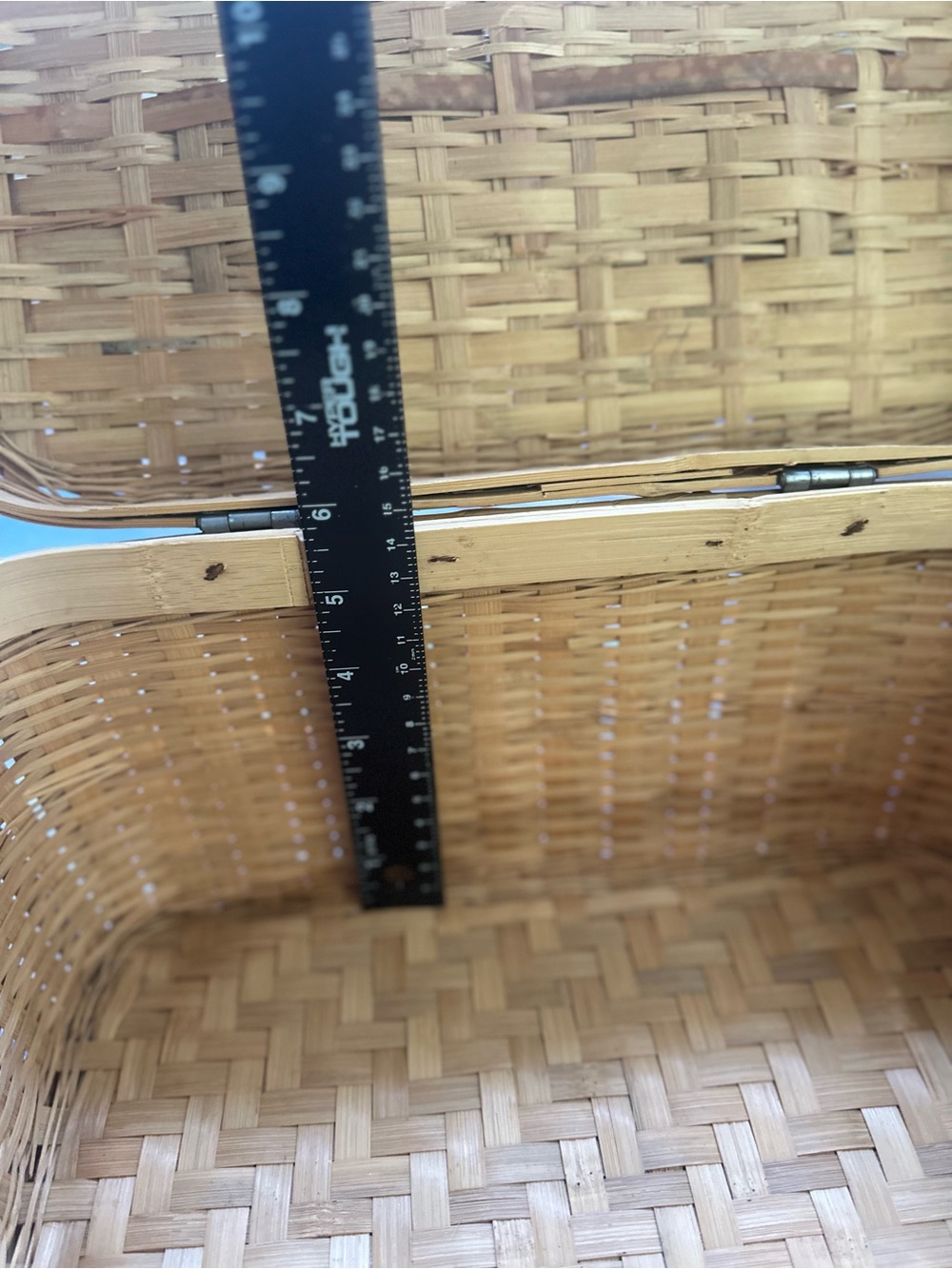 Vintage Antique Woven Picnic Basket in Natural and Brown - Picture 14 of 16